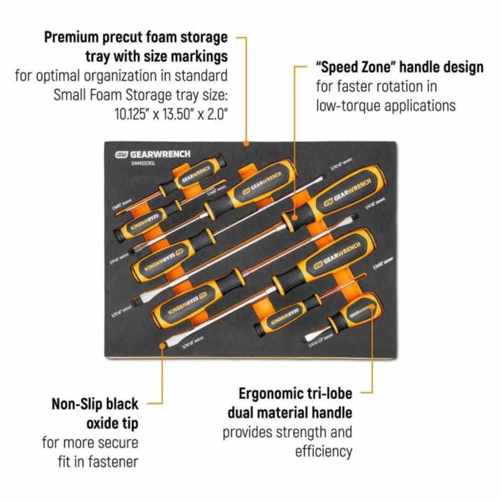 Gearwrench GWMSSCRSL 9 Piece Slotted Dual Material Screwdriver Set in Foam Storage Tray - 2