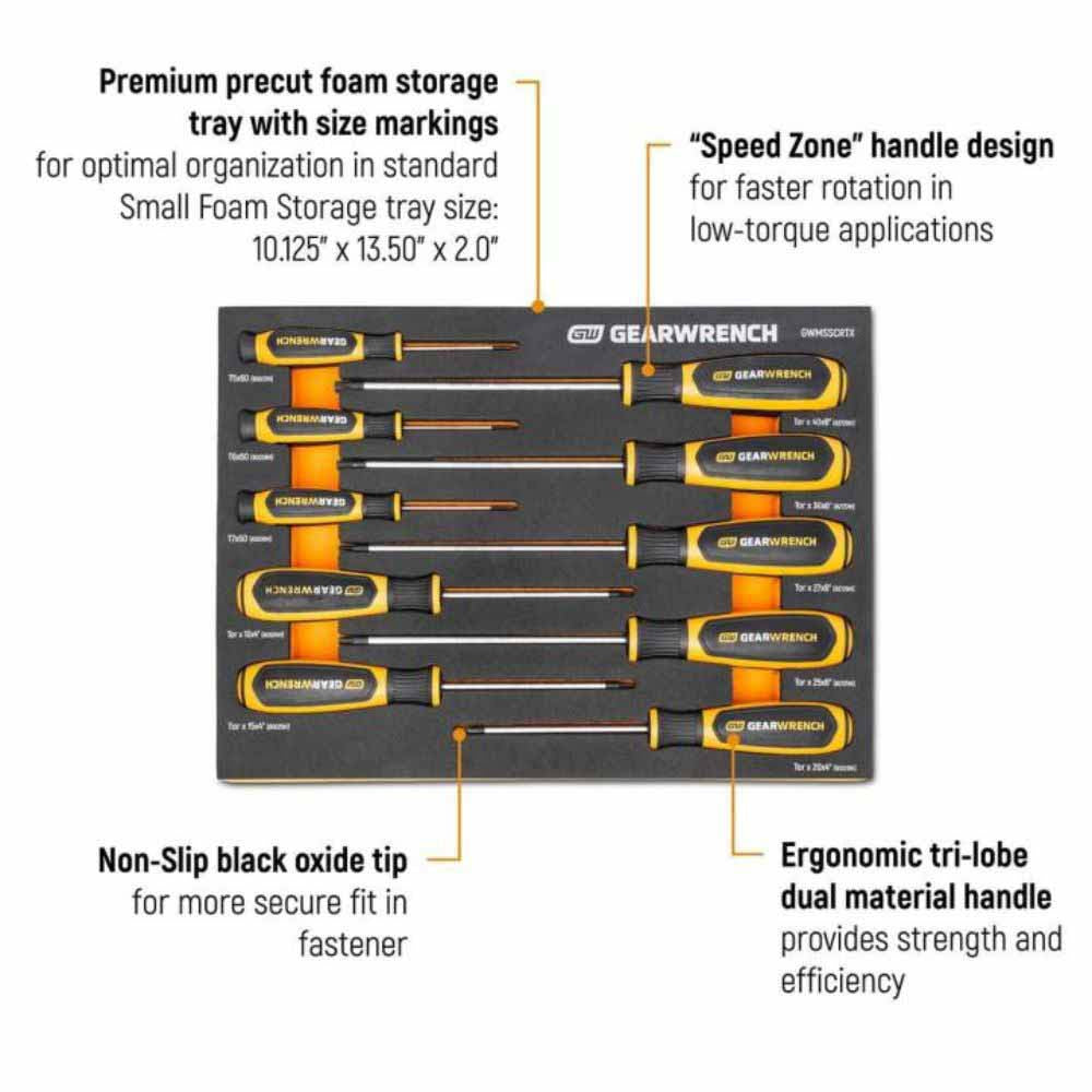 Gearwrench GWMSSCRTX 10 Piece Torx® Dual Material Screwdriver Set in Foam Storage Tray - 2