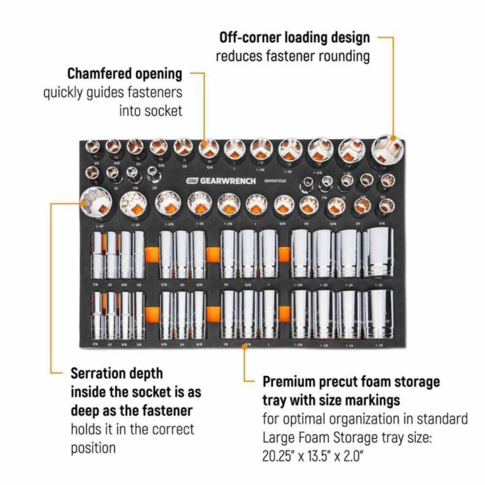 Gearwrench GWMSSKT12SAE 60 Piece 1/2” Drive Master SAE Socket Set in Foam Storage Tray - 2