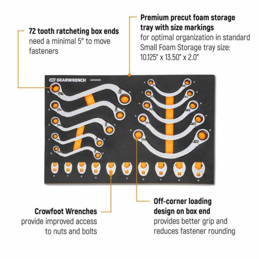 Gearwrench GWMSSRWMM 20 Piece Specialty Ratcheting Metric Wrench Set in Foam Storage Tray - 2
