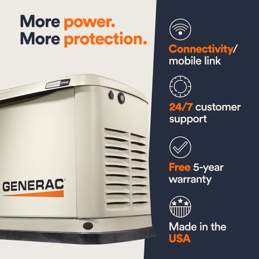 Generac 7043 22kW Air Cooled Guardian Series Home Standby Generator with 200-Amp Transfer Switch - 6