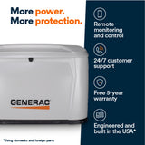 Generac 7325 22 kW 240V Air Cooled Standby Generator with 200 Amp Transfer Switch Cellular 46.4 x 26.3 x 30.7" - 2