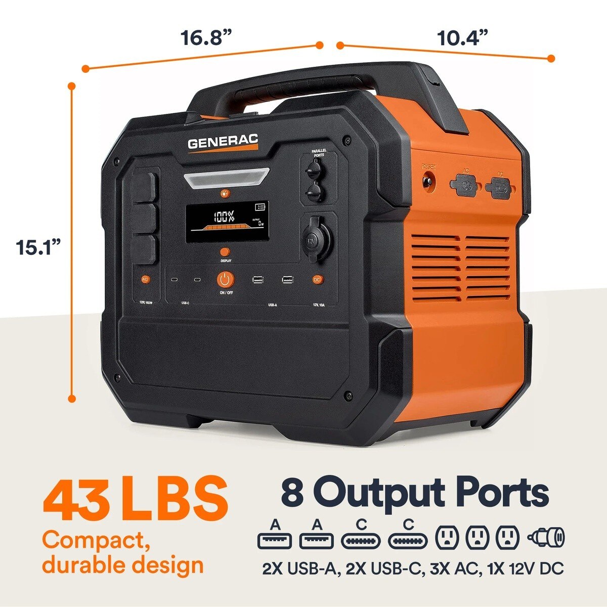 Generac 8026 2106Wh Portable Power Station with 1600W Output and Wireless Charging Pad - 2