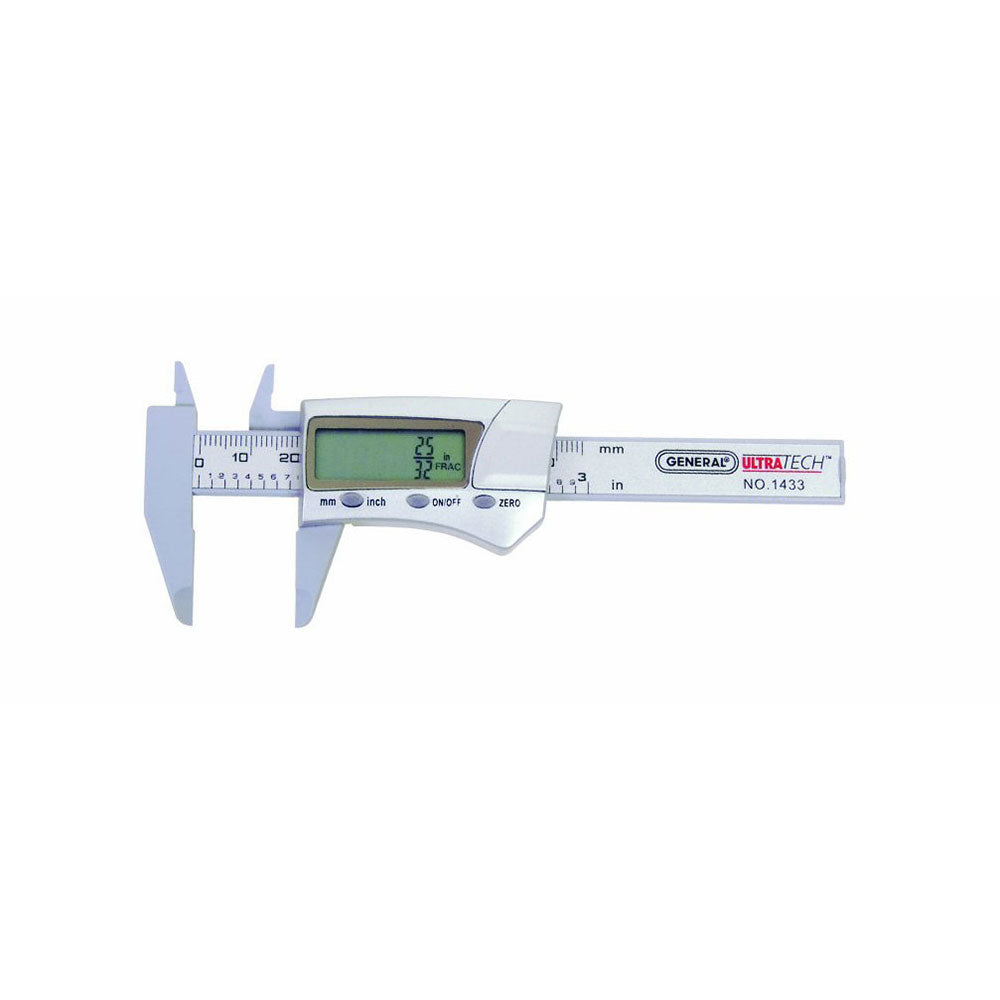 General Tool 1433 3" Fraction Plus Digital Fractional Caliper, Carbon Fiber