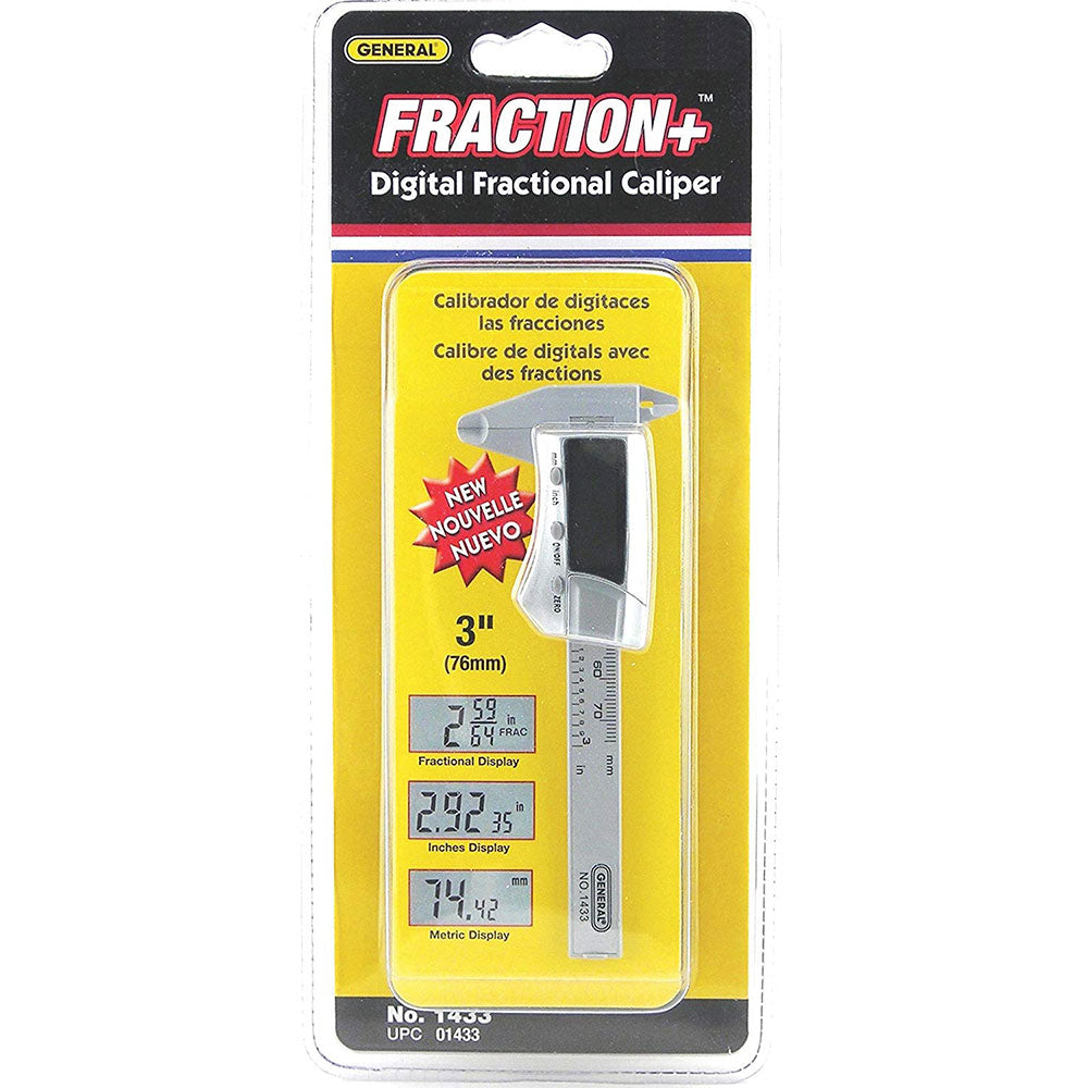 General Tool 1433 3" Fraction Plus Digital Fractional Caliper, Carbon Fiber - 5
