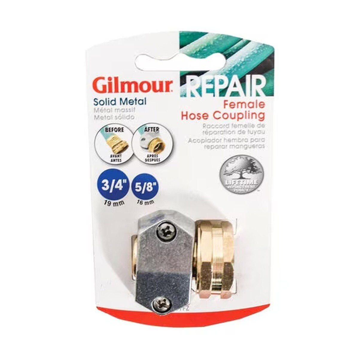 Gilmour 831204 5/8" and 3/4" Brass Female Clamp Hose Coupling - 2