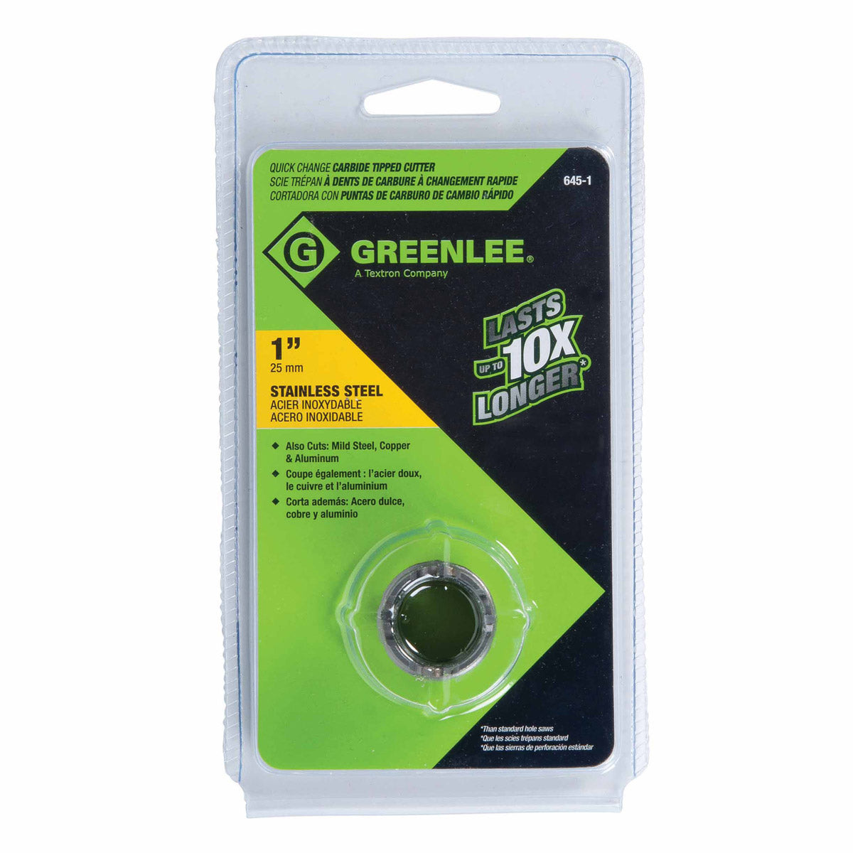 Greenlee 645-1 1" Quick Change Stainless Steel Carbide-Tipped Hole Cutter - 2