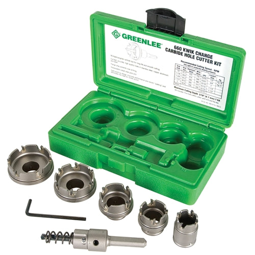 Greenlee 660 Quick Change Stainless Steel Hole Cutter Kit (7/8", 1-1/8", 1-3/8", 1-3/4", 2") - 2