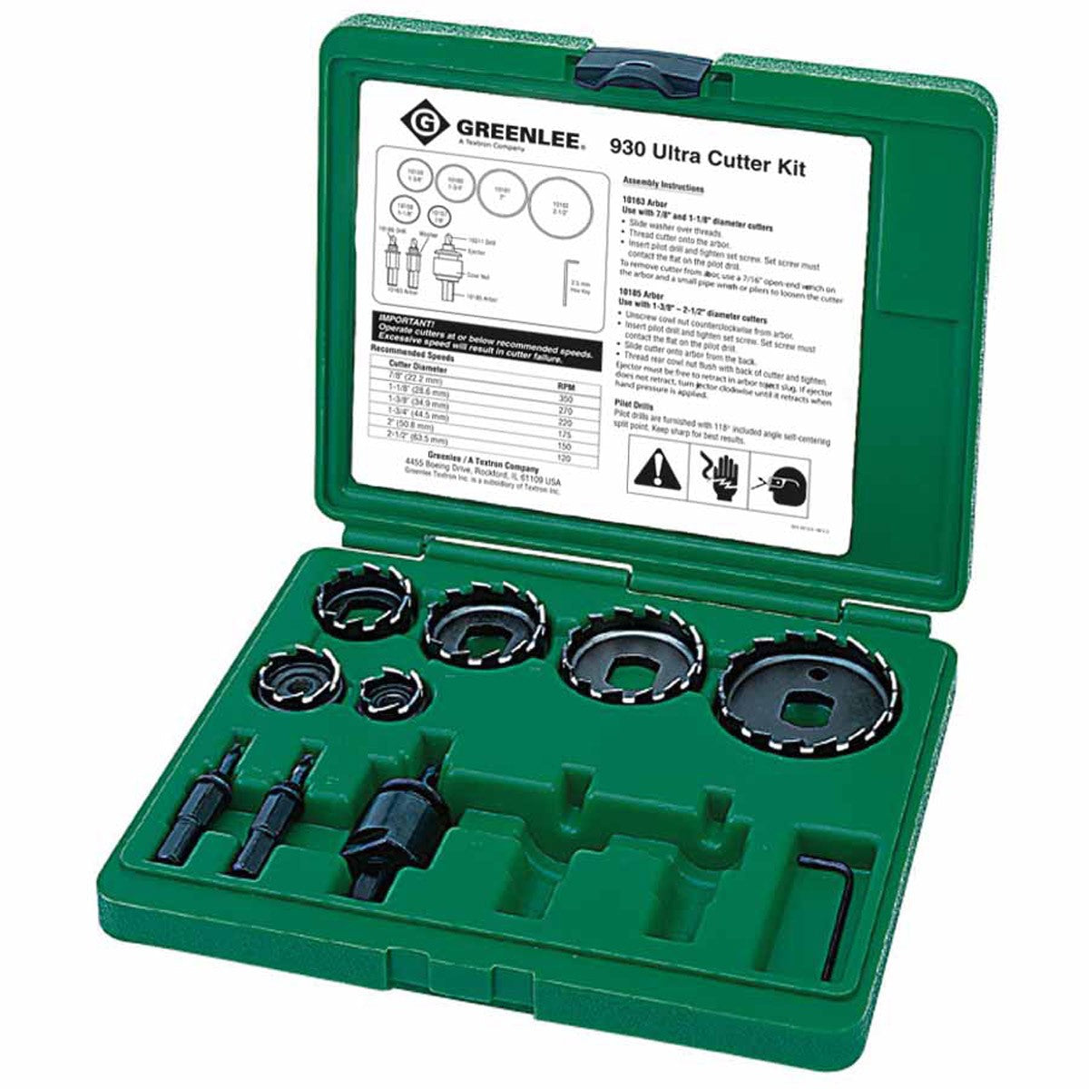 Greenlee 930 7/8 - 2-1/2" High Speed Steel Ultra Hole Saw Cutter Kit - 4