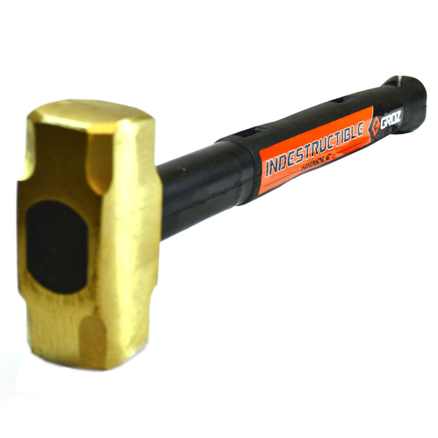 Groz 34703 Indestructible Handle Brass Head Striking Hammer, 4Lb, 16"