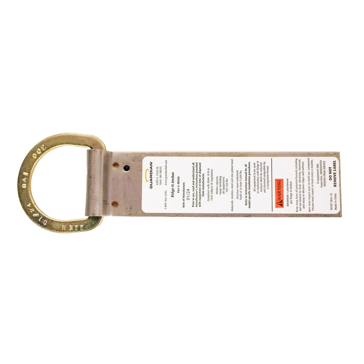 Guardian 00500 9 3/4 in. Single D-Ring Roof Anchor with 8 Spiral Nails