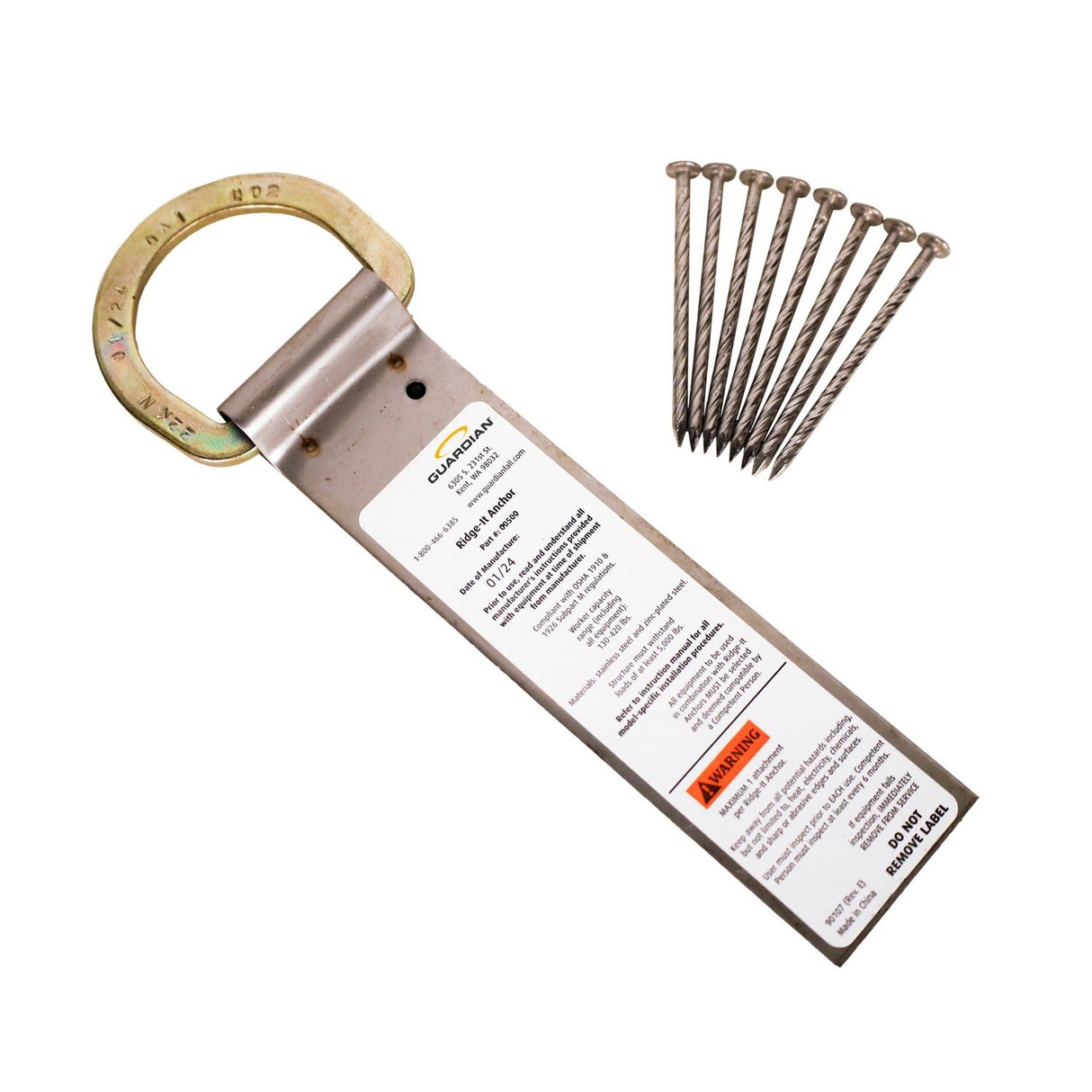Guardian 00500 9 3/4 in. Single D-Ring Roof Anchor with 8 Spiral Nails - 2