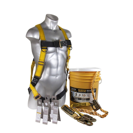 Guardian 00800 Rooftop Safety Kit with 25 ft Vertical Lifeline 5 Snappy Anchors Harness and Bucket