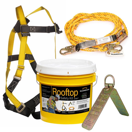 Guardian 00815 Rooftop Safety Kit with 50 ft Vertical Lifeline Assembly Full Body Harness and Reusable Temper Roof Anchor (1 Kit)