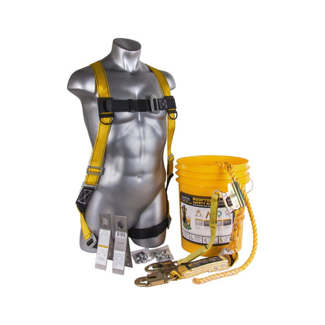 Guardian 00830 Rooftop Safety Kit with 25 ft Lifeline Full Body Harness and 2 Reusable Anchors