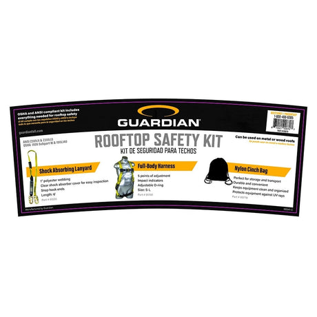 Guardian 00870 Rooftop Safety Kit with Harness and 6 ft Lanyard, Nylon Cinch Bag (1 Kit)