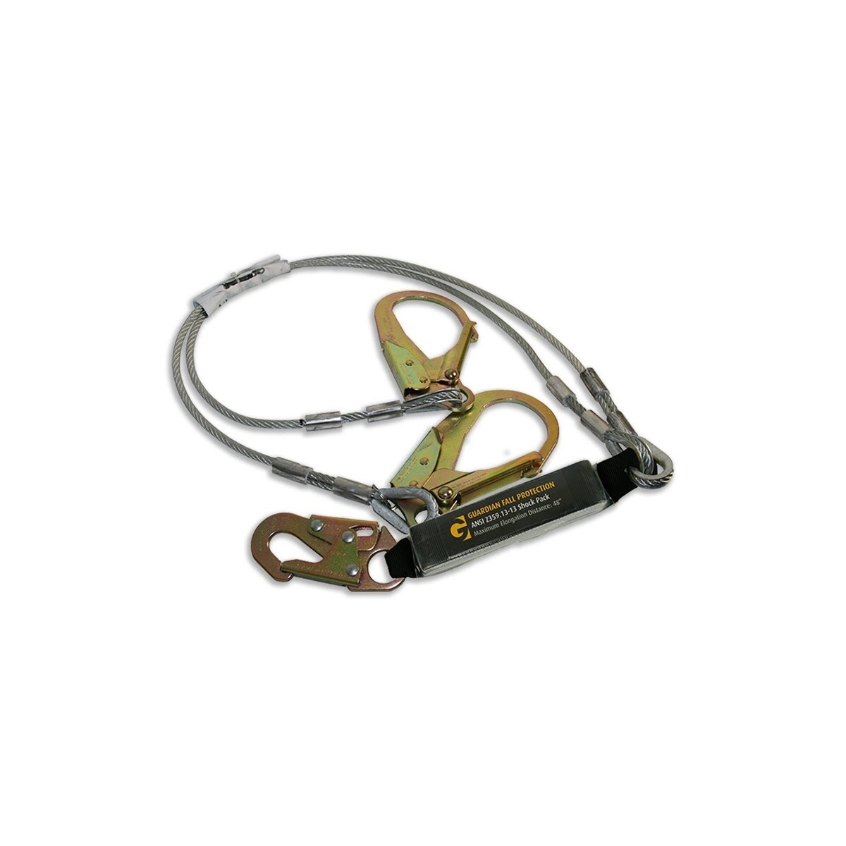 Guardian 01243 6 ft Dual Leg Cable Shock Absorbing Lanyard with Rebar Hooks