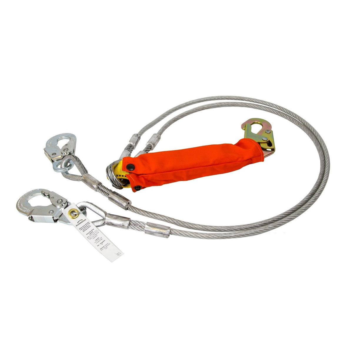 Guardian 01246 6 ft Double Leg Coated Cable Lanyard with Shock Absorber and Flame Resistant Cover