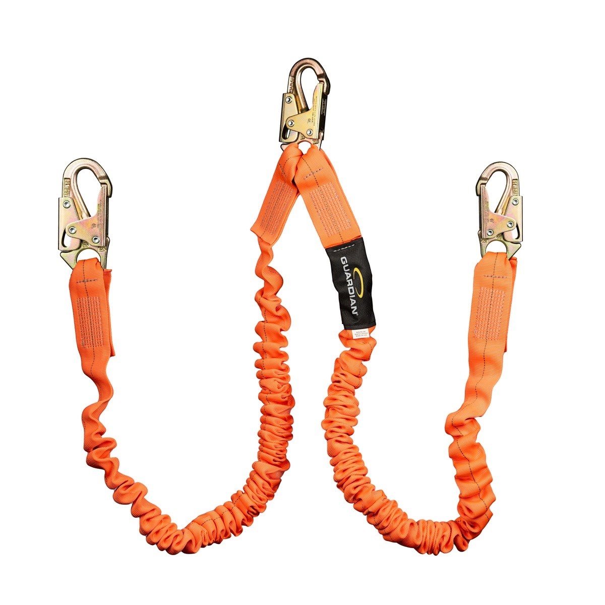 Guardian 01296 4.5 ft to 6 ft Dual Leg Internal Shock Absorbing Stretch Lanyard with Steel Snap Hooks