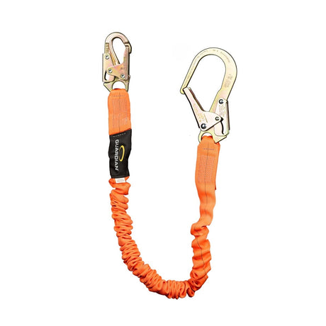 Guardian 01297 4.5 ft to 6 ft Single Leg Internal Shock Stretch Lanyard with Steel Rebar Hooks (1 Pack)