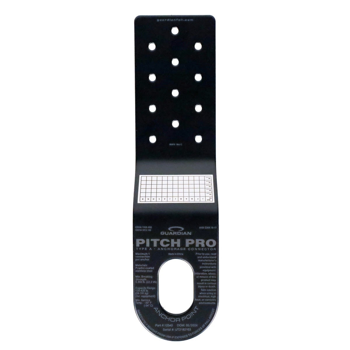 Guardian 10540 Pitch Pro 10.25 in. x 3 in. Black Powder Coated Steel Roof Anchor (Single)