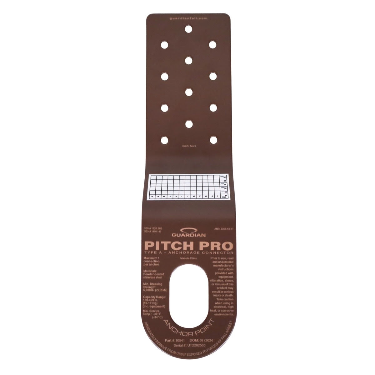 Guardian 10544 Pitch Pro Slotted Roof Anchor for Sloped Shingle Roofs 10.25 in. Brown (25 Pack)