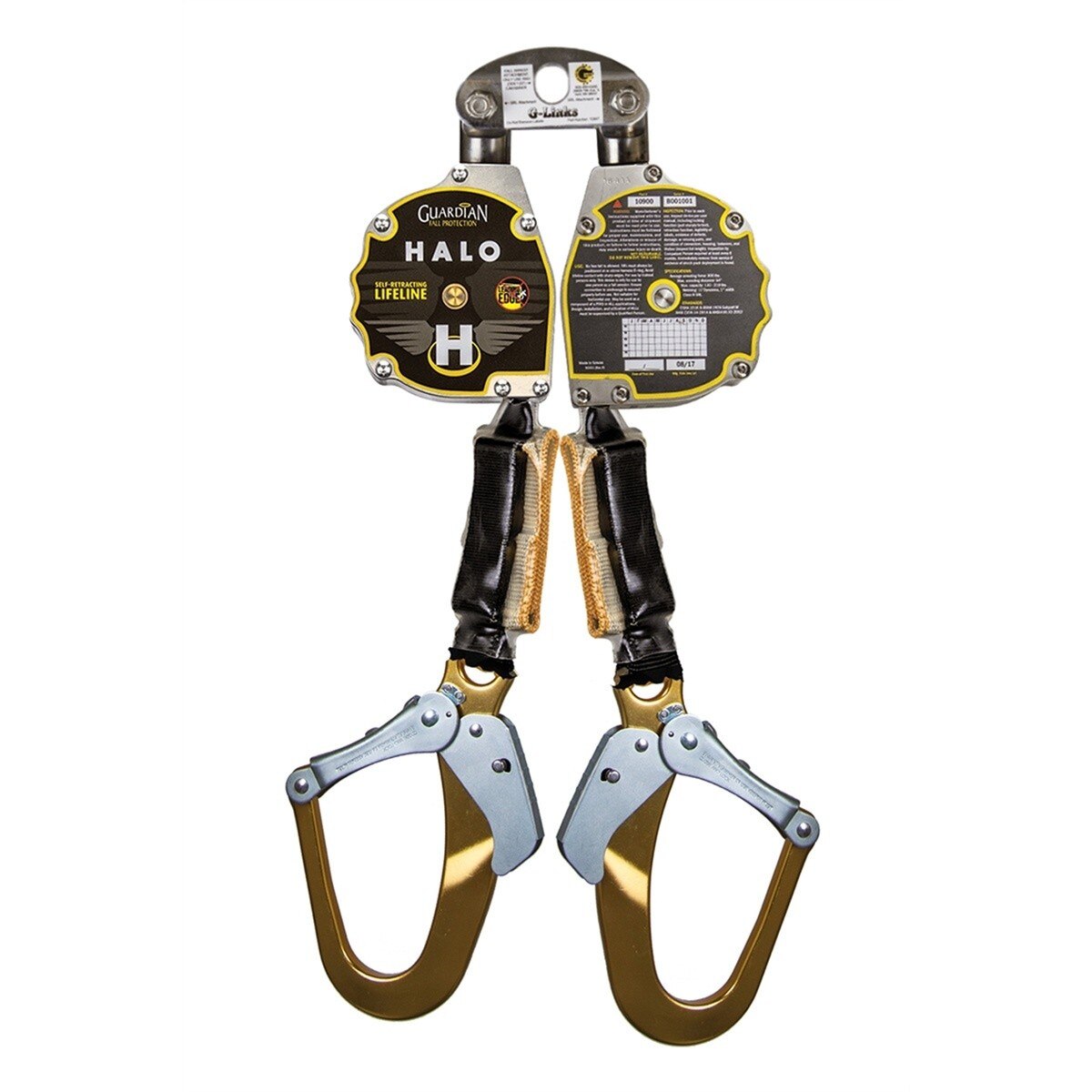 Guardian 10997 Halo 11 ft Webbing Dual Leg Self Retracting Lifeline with Aluminum Rebar Hooks (1 Pack)