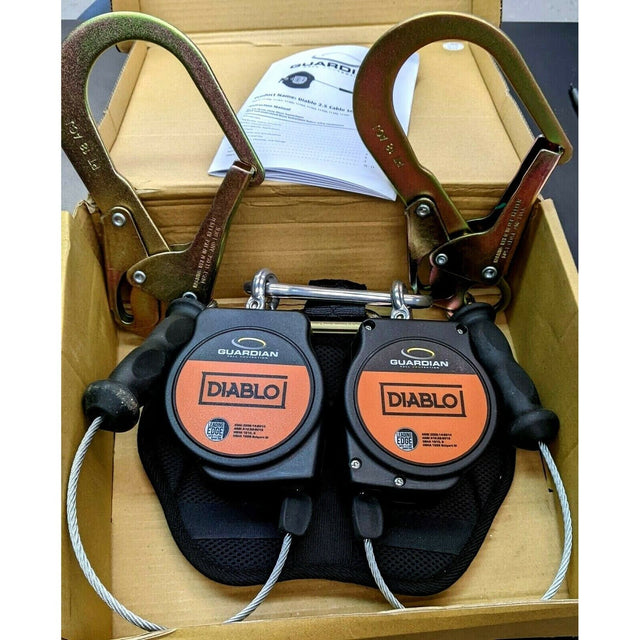 Guardian 11106 8' LE Class B Dual Diablo 2.5 Steel Cable Retracting Lifeline with Rebar Hooks