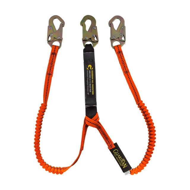 Guardian 11901 Tiger Tail Dual Leg Stretch Lanyard with Steel Snap Hooks 4-1/2 ft to 6 ft