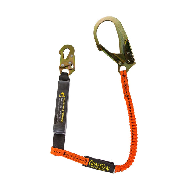 Guardian 11902 4.5 ft to 6 ft Tiger Tail Stretch Single Leg Lanyard with Steel Rebar Hook
