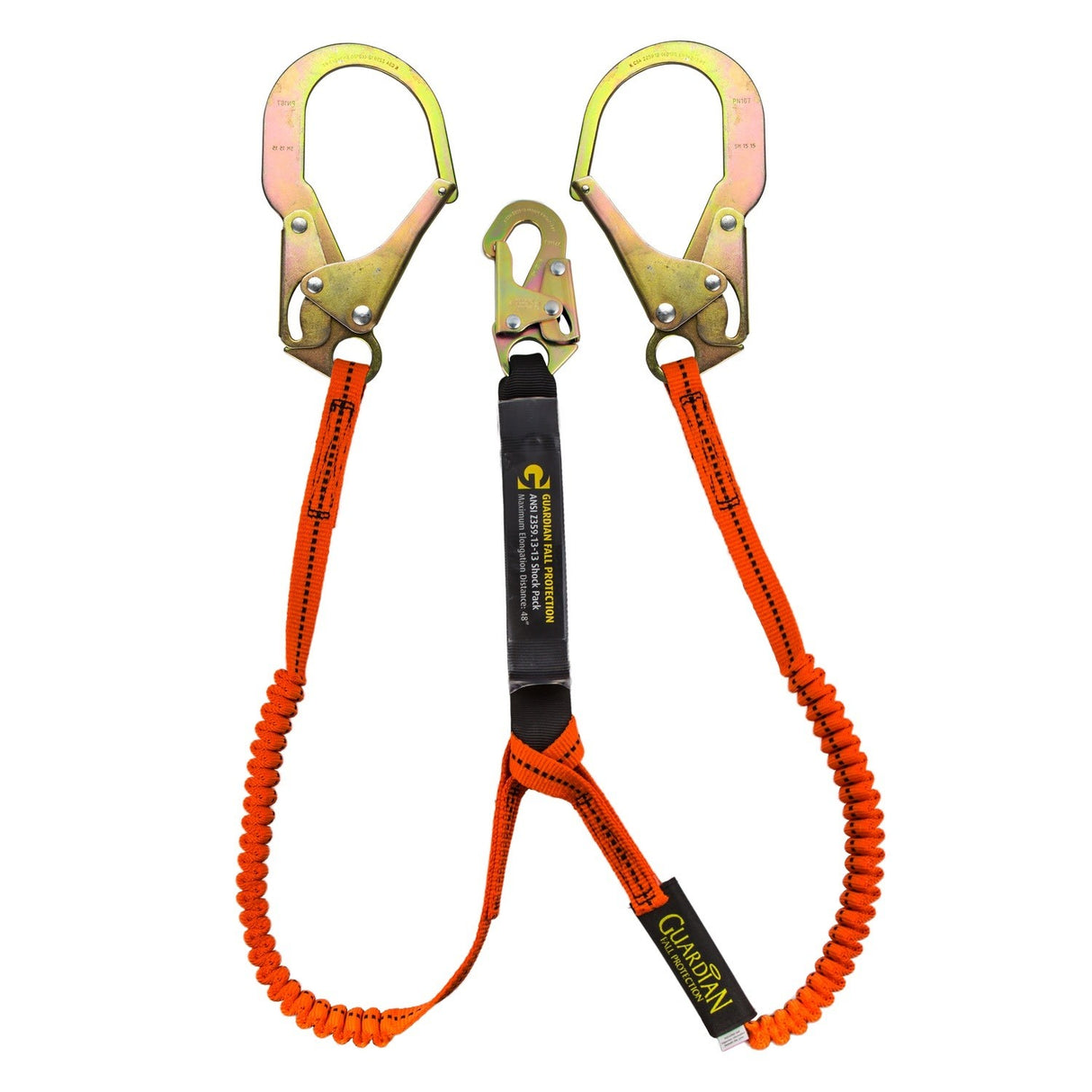 Guardian 11903 6 ft Tiger Tail Double Leg Stretch Lanyard with Steel Rebar Hooks