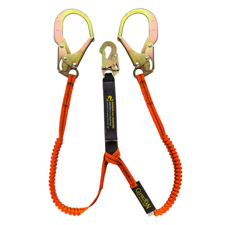 Guardian 11903 6 ft Tiger Tail Double Leg Stretch Lanyard with Steel Rebar Hooks
