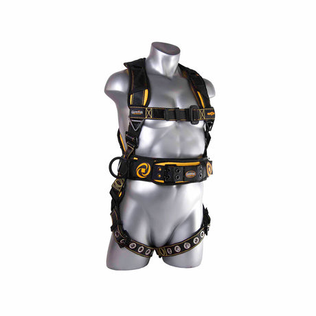 Guardian 21065 Cyclone HUV Construction Harness M-L, Black-Yellow, Pass-Thru Chest, TB Leg/Waist