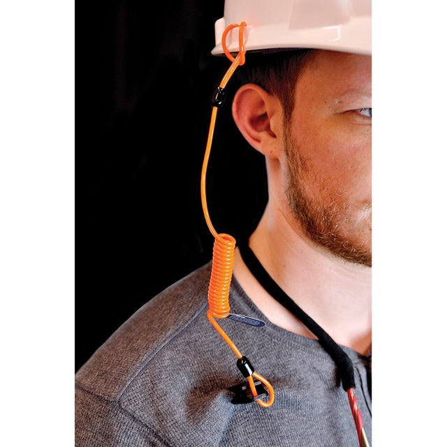 Guardian EZLNYHRDCLMTL-R EZ Clean Coil Hard Hat Tether Lanyard with Metal Crimps Orange (Single)