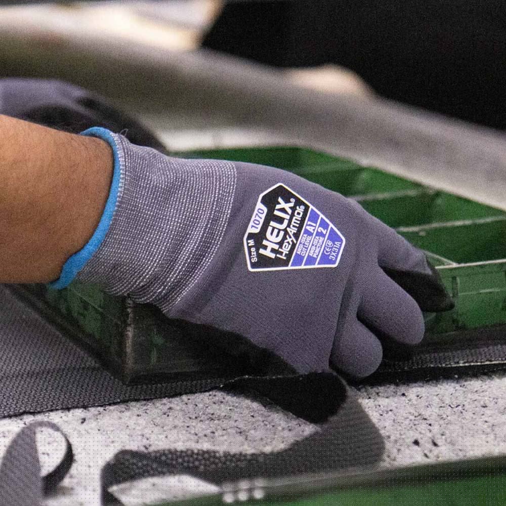 HexArmor 1070-M (8) Helix Low-Cut 15-Gauge Nylon/Spandex Gloves With Microfoam Nitrile Palm, Size M - 5