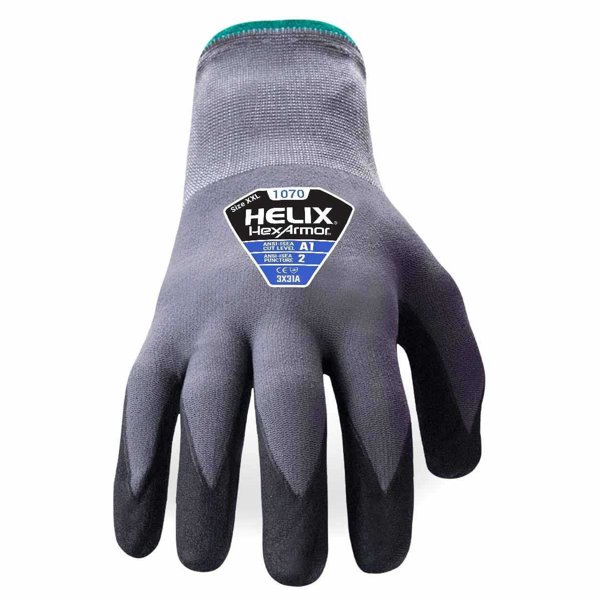 HexArmor 1070-S (7) Helix 15 Gauge Nylon/Spandex Work Gloves with Microfoam Nitrile Palm Coating, Size S