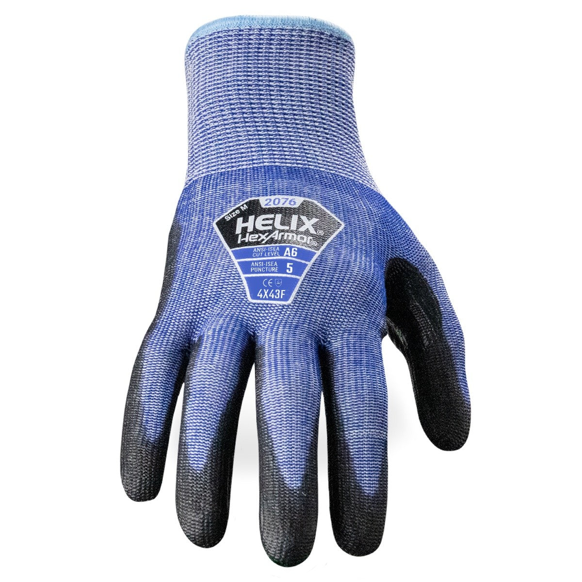 HexArmor 2076-L (9) Helix 2076 High Cut Blue Knit Gloves with Polyurethane Palm Dip, 13 Gauge, Size L - 2