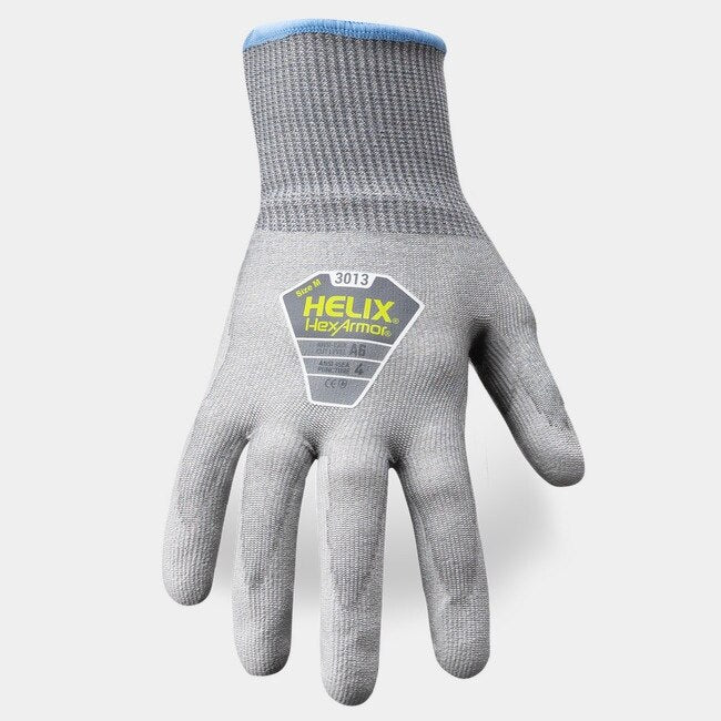 HexArmor 3013-S 7 18 Gauge Gray HPPE Nylon Blend A6 Cut Resistant Glove with PU Coating Small - 3
