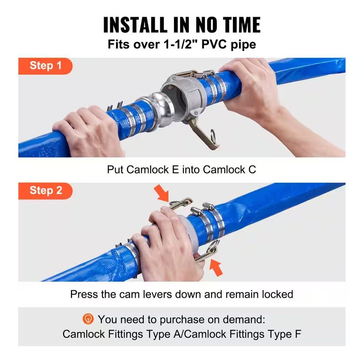 Hoffmeyer H3246-PDB2X50CXE 2" x 50 ft. PVC Lay Flat Discharge Hose with Camlocks - 4