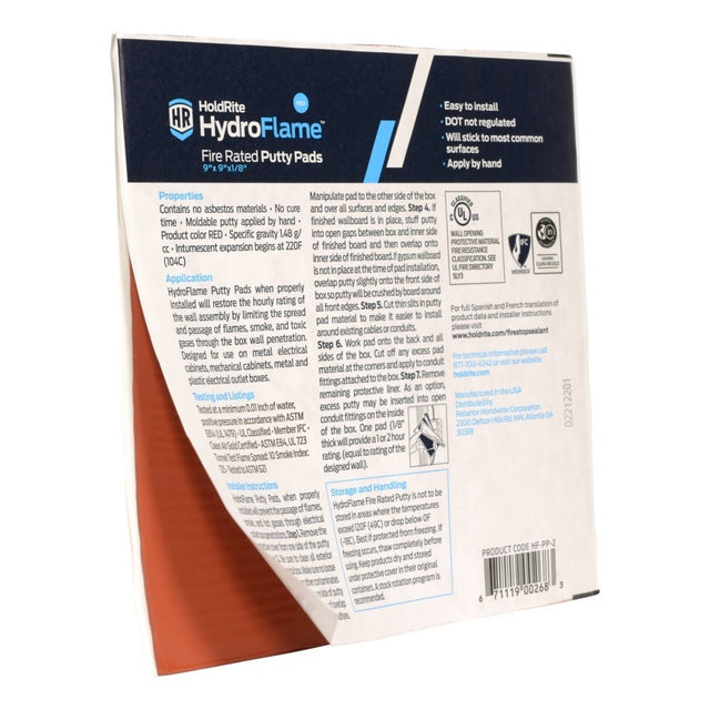 HoldRite HF-PP-2 9 in x 9 in x 1/8 in Firestop Putty Pad