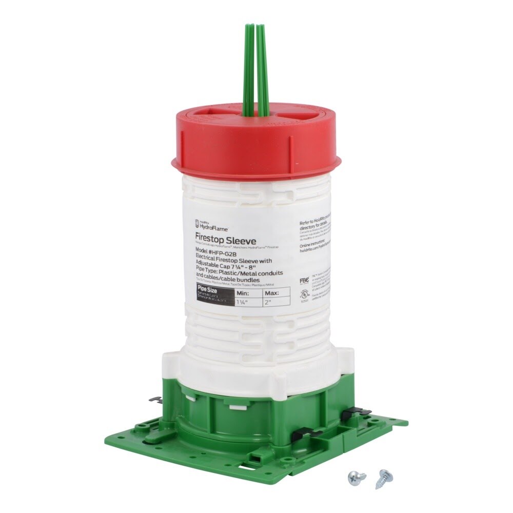 HoldRite HFP-G2B HydroFlame Pro Series Electrical Firestop Deck Sleeve for 1-1/4 in. to 2 in. Plastic or Metal Conduit and Cable Bundles, 7-1/4 in. to 8 in. Tall with Adjustable Cap