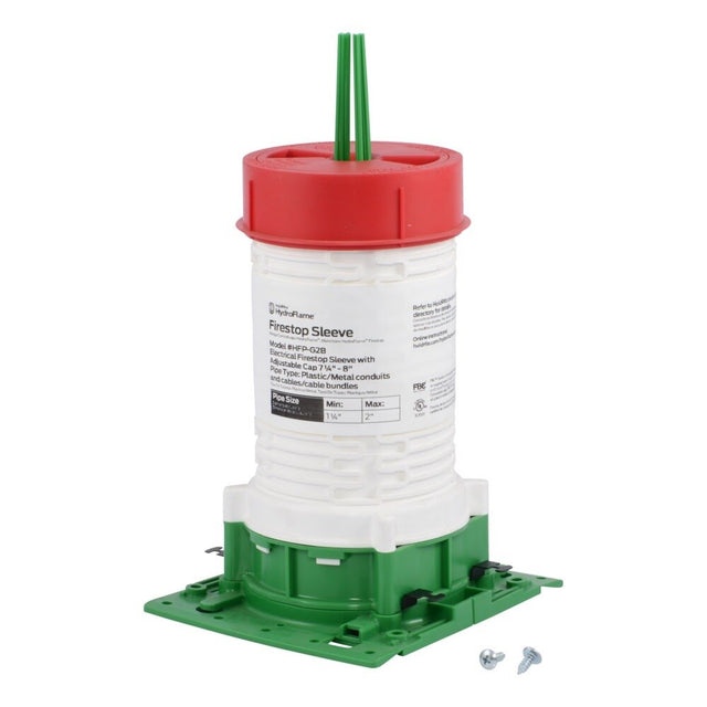 HoldRite HFP-G2B HydroFlame Pro Series Electrical Firestop Deck Sleeve for 1-1/4 in. to 2 in. Plastic or Metal Conduit and Cable Bundles, 7-1/4 in. to 8 in. Tall with Adjustable Cap