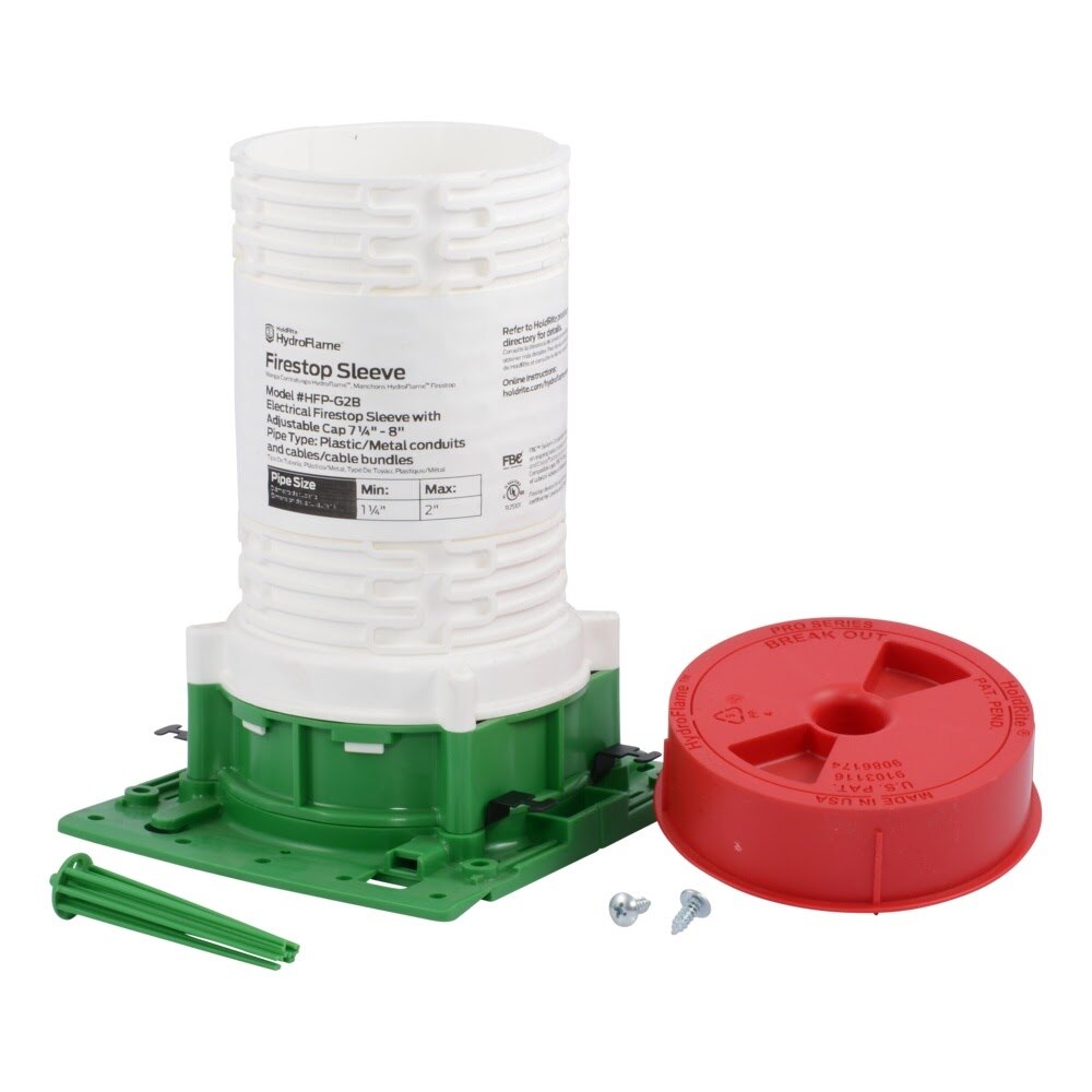 HoldRite HFP-G2B HydroFlame Pro Series Electrical Firestop Deck Sleeve for 1-1/4 in. to 2 in. Plastic or Metal Conduit and Cable Bundles, 7-1/4 in. to 8 in. Tall with Adjustable Cap - 2