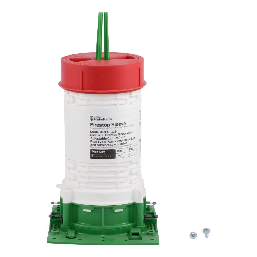 HoldRite HFP-G2B HydroFlame Pro Series Electrical Firestop Deck Sleeve for 1-1/4 in. to 2 in. Plastic or Metal Conduit and Cable Bundles, 7-1/4 in. to 8 in. Tall with Adjustable Cap - 3