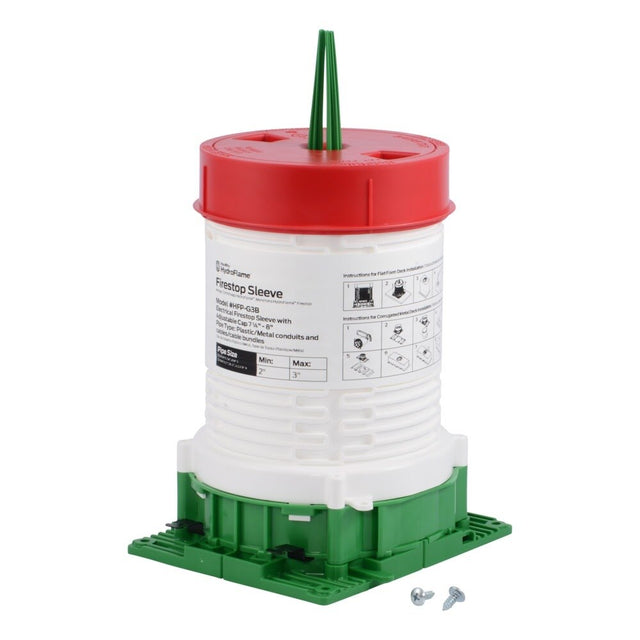 HoldRite HFP-G3B HydroFlame Pro Series Electrical Firestop Deck Sleeve for 2 in. to 3 in. Plastic or Metal Conduit or Cable Bundles 7-1-4 in. to 8 in. Tall with Adjustable Cap