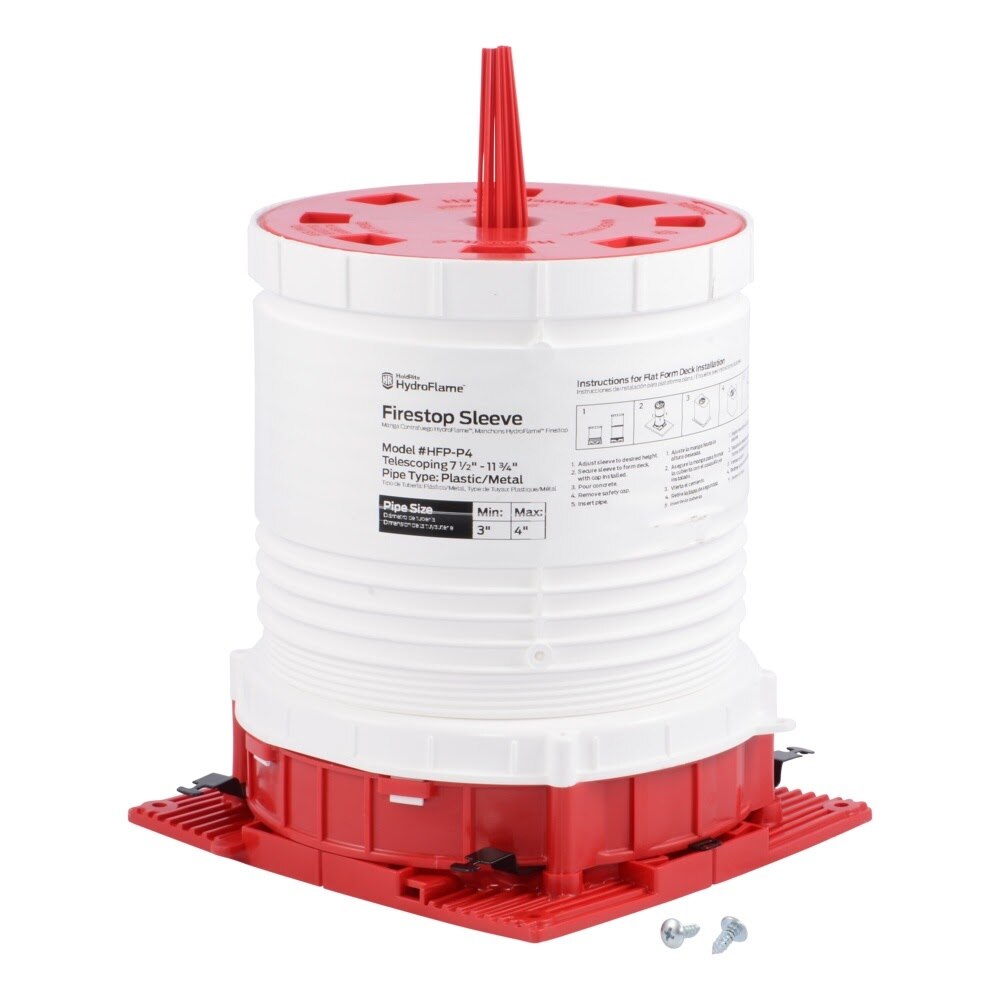 HoldRite HFP-P4 HydroFlame Pro Series Fire Stop Telescoping Deck Sleeve for 3 in. to 4 in. Plastic or Metal Pipe 7-1/2 in. to 11-3/4 in. Tall