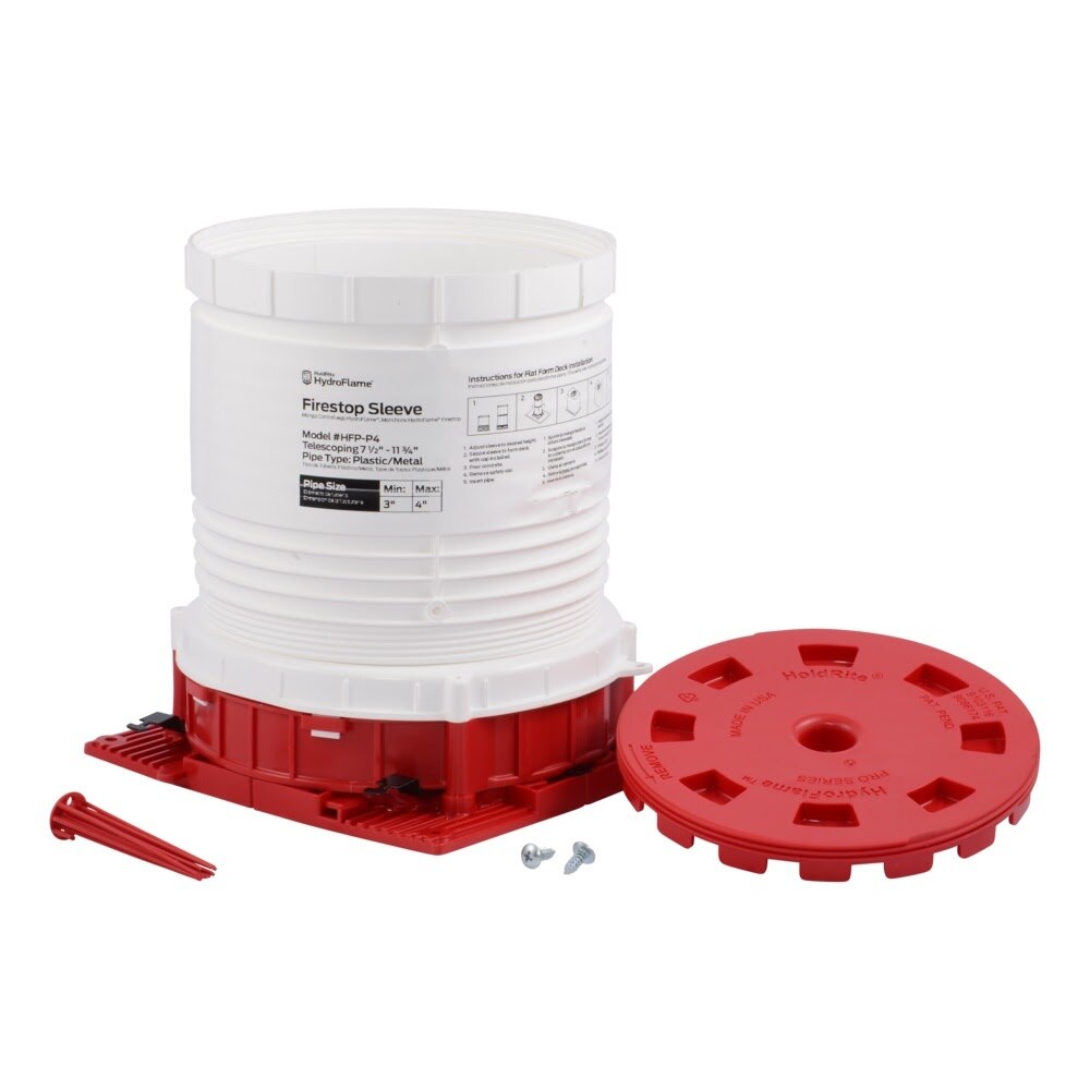 HoldRite HFP-P4 HydroFlame Pro Series Fire Stop Telescoping Deck Sleeve for 3 in. to 4 in. Plastic or Metal Pipe 7-1/2 in. to 11-3/4 in. Tall - 3
