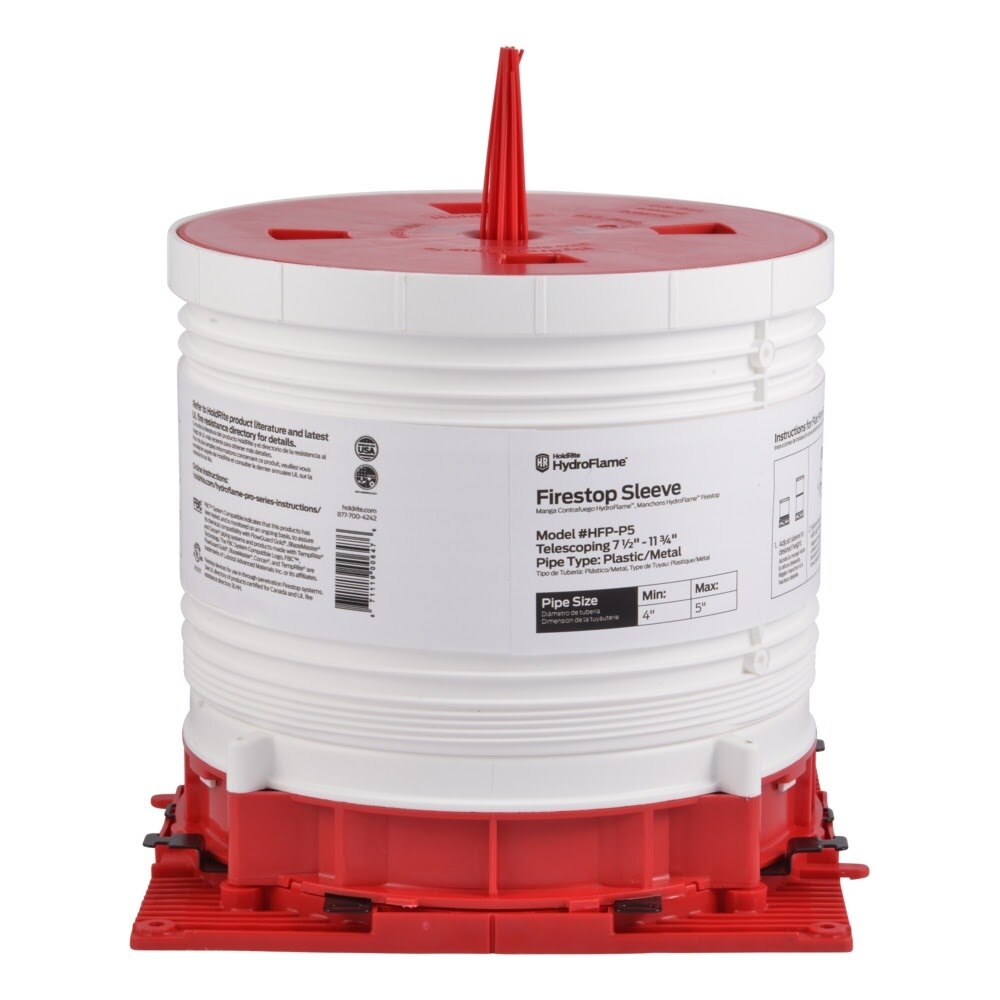 HoldRite HFP-P5 HydroFlame Pro Firestop Telescoping Deck Sleeve for 4 in. to 5 in. Plastic or Metal Pipe 7-1/2 in. to 11-3/4 in. Tall - 2