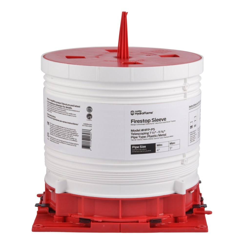 HoldRite HFP-P5 HydroFlame Pro Firestop Telescoping Deck Sleeve for 4 in. to 5 in. Plastic or Metal Pipe 7-1/2 in. to 11-3/4 in. Tall - 2