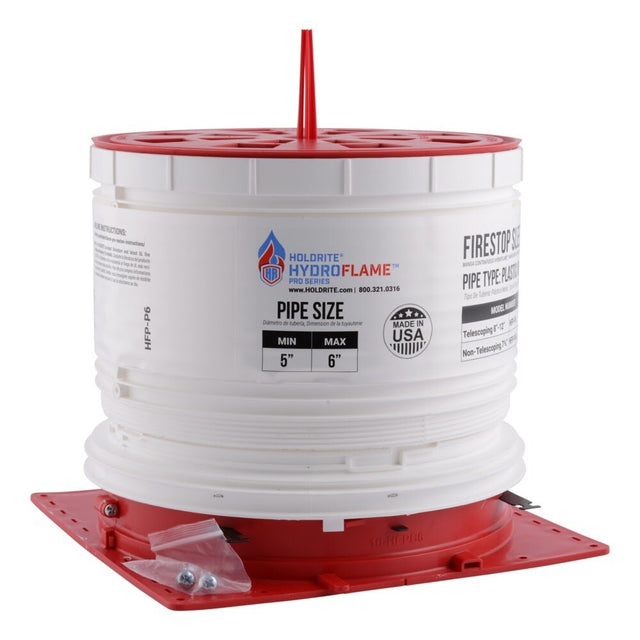 HoldRite HFP-P6 HydroFlame Pro Series Fire Stop Telescoping Deck Sleeve for 5 in. to 6 in. Plastic or Metal Pipe, 7-1/2 in. to 11-3/4 in. Tall